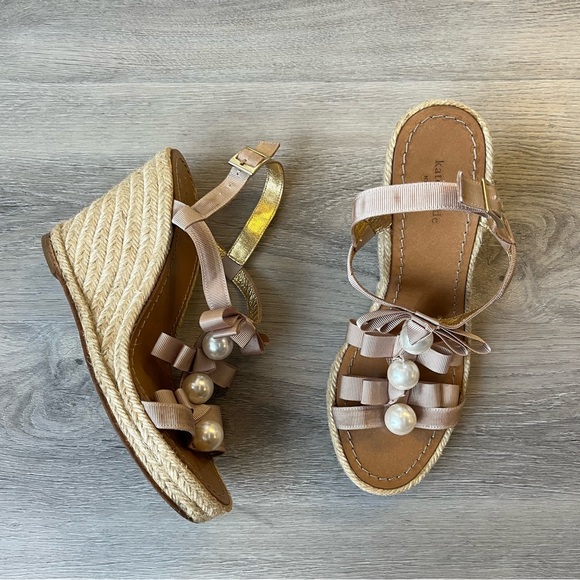 Kate Spade Wedge Sandals with Bow and Pearl - Picture 2 of 8